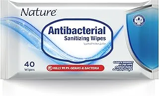 Nature Antibacterial Sanitizing 40 Wipes with Fliptop Lid, Blue