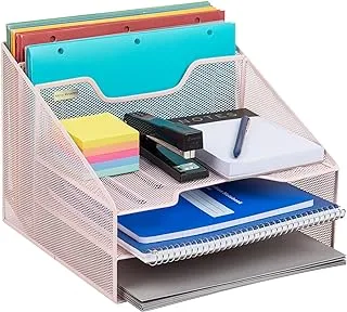 Mind Reader MESHBOX5-PNK Mesh Organizer 5 Desktop Document Letter Tray for Folders, Mail, Stationary, Desk Accessories, Pink