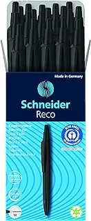 SCHNEIDER Reco Ballpoint Pen, M (Medium), Refillable and Retractable, Black Barrel, Box of 20 Pens, Black Ink (131811)