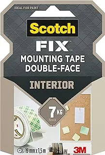 Scotch Mount Interior Tape 19mm x 1.5m, 1 roll/pack | Holds up 1 kg per 22cm | White color | Good Strength | Multi-Surface | Easy to use | No Tools | Double Sided Adhesive Tape