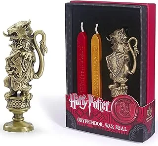 The Noble Collection Harry Potter Gryffindor Wax Seal - 6.5in (16.5cm) Die Cast Metal Stamp and Coloured Red and Gold Wax Set - Officially Licensed Film Set Movie Props Gifts Stationery