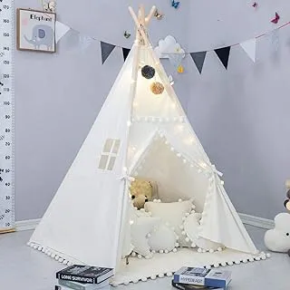 Children's Teepee Tent Foldable Children's Game Tent With Handbag String Lights Children's Indoor and Outdoor Toys, One Size