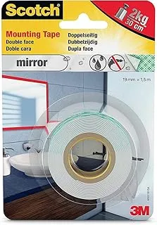 Scotch Mount Mirror Tape 19mm x 1.5m, 1 roll/pack | Holds up 1 kg. per 15cm | White color | Fixing Mirrors | Special for Humid Environments | Easy to use | No Tools | Double Sided Adhesive Tape