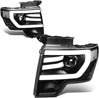 DNA MOTORING HL-3D-F15009-BK-CL1 Black Housing Projector Headlights With 3D LED Running Light Bar Compatible with 09-14 F150