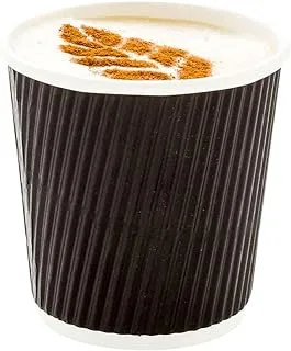 4 Ounce Coffee Cups, 25 Ripple, Disposable,Paper - Leakproof, Recyclable, Black Hot Cups, Insulated, Matching Lids Sold Separately - Restaurantware