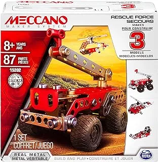 MECCANO, 3 Model Set - Rescue with 87 Parts and 2 Real Tools Kids STEM Construction Education Toy, Model Building Kit for Boys and Girls Aged 8 and Up