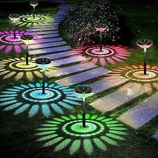 COOLBABY Solar Pathway Lights 2 Pack,Solar Ground Lamp Outdoor Garden Landscape Lamp,Color Changing+Warm White LED Solar Lights,Projection Lawn Lamp Waterproof Decorative Lamp