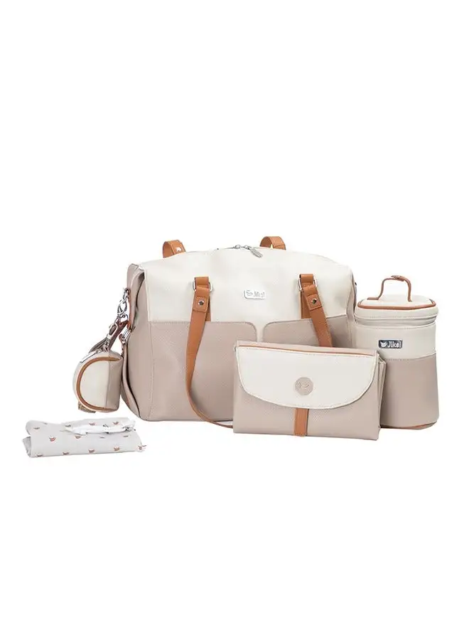 Jikel Diaper Bag With Changing Mat, Insulated Pacifier And Bottle Storage - Beige