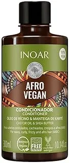 Inoar Afro Vegan Conditioner - Shea Butter & Castor Oil Infused Moisture for Wavy, Curly, Afro, and Frizzy Hair - Split End Repair, Growth Stimulation, and Natural Resilience Booster 300 ml