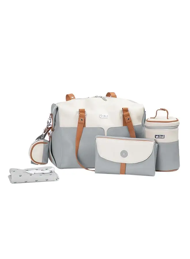 Jikel Diaper Bag With Changing Mat, Insulated Pacifier And Bottle Storage - Grey