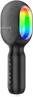 Promate Wireless Bluetooth Karaoke Microphone, Handheld 5-in-1 Karaoke Microphone & Speaker, LED Lights, TWS Duet Mode, 10-Hour Play Time, 3.5mm AUX, Headphone Port, Kids, Adults, VOCALMIC.BLACK