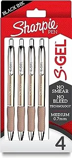 SHARPIE S-Gel, Gel Pens, Sleek Metal Barrel, Champagne, Medium Point (0.7mm), Black Ink, 4 Count