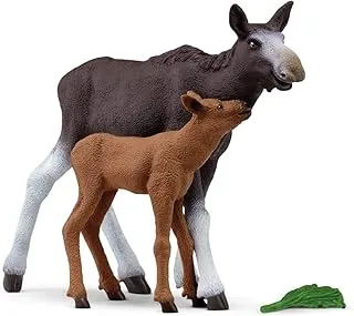 Schleich Animal Toys Playset with Realistic Natural Mother Moose and Baby Calf, Gift for Toddlers, Kids, Boys, and Girls Ages 3+