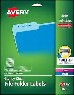 Avery Clear Self-Adhesive Filing Labels, 3-7/16 x 2/3, 5 Packs (5029)