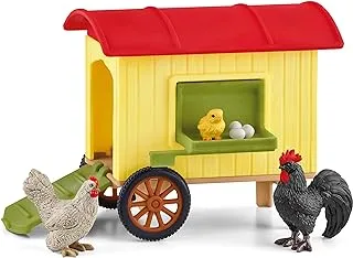 Schleich Farm World, Farm Animal Toys for Kids, Mobile Chicken Coop with Baby Chickens, Hen, and Rooster, Ages 3+