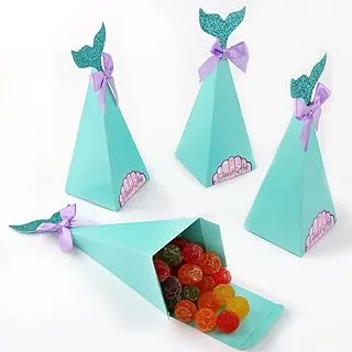 ECVV 50 Pcs Gift Bags Candy Box 6 * 6 * 14cm Cute Mermaid Theme Creative Paper Boxes Dessert Table Decoration for Birthday party Favor, Wedding, Anniversary Supplies with Ribbon