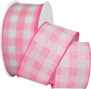 شريط Morex Ribbon Gingham Style Ribbon، مقاس 2-1/2 بوصة × 50 ياردة، وردي فاتح