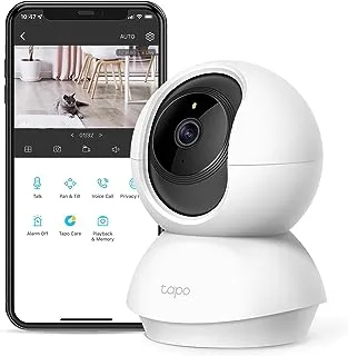 كاميرا أمان TP-Link Tapo Pan/Tilt لمراقبة الأطفال، وكاميرا للحيوانات الأليفة مع كشف الحركة، 1080 بكسل، صوت ثنائي الاتجاه، رؤية ليلية، تخزين سحابي وبطاقة SD، تعمل مع Alexa وGoogle Home (Tapo C200)