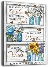 Flowers Canvas Wall Art Inspirational Pictures for Wall Decor Your Mind Is a Garden Thoughts Are the Feeds Quotes Motivational Canvas Prints Artwork for Bedroom Bathroom Wall Decoration 12