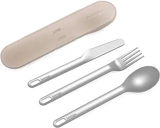 Bentgo® Stainless Travel Utensil Set - Reusable 3-Piece Silverware Set with Carrying Case, High-Grade Premium Steel, BPA-Free Case, Eco-Friendly - Ideal for Travel, Camping, and Office Use (Sand)