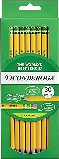 TICONDEROGA PENCILS, Wood-Cased #2 HB Soft, Pre-Sharpened with Eraser, Yellow, Six 30ct Packs/180 Count Total (X13830)