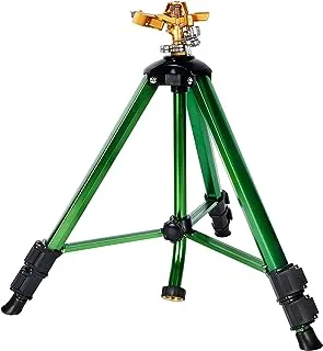 Biswing Impact Sprinkler Head on Tripod Base, Heavy Duty Lawn Sprinkler, 360 Degree Large Area Irrigation, Brass Sprinkler Nozzle & Solid Alloy Metal Extension Legs Flip Locks