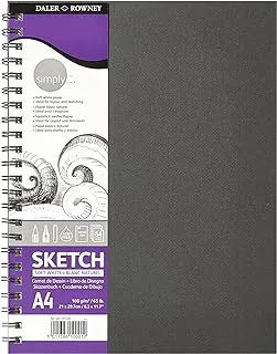 Daler Rowney Simply Medium Grain 100 gsm A4 Hardback Spiral Bound Sketchbook, 54 Soft White Sheets, Ideal for Professional Artists & Students