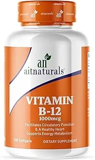 Aitnaturals Vitamin B12 Cyanocobalamin 1000 mcg Supplement 100 Softgels Supports Energy Metabolism, Healthy Nervous System Facilitates Circulatory Function & Healthy Heart | Vitamin B12 Supplements