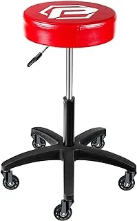 Powerbuilt Rolling Shop Stool with Adjustable Height, Mechanic Detailer Garage Seat with Padding - 240250, Red