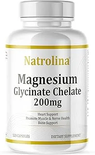 Natrolina Magnesium Glycinate Chelate 200mg 120 Capsules Supports Heart & Bones Promotes Muscle & Nerve Health | Gluten Free, Non-GMO Magnesium Supplement for Anxiety, Muscle Cramp & Stress Relief