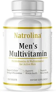 Natrolina Multivitamin for Men 150 Tablets | Support Immune System, Muscle, Bone Health, Energy & Metabolism | Daily Multivitamins & Multimineral for Active Men Supports Overall Health & Wellness