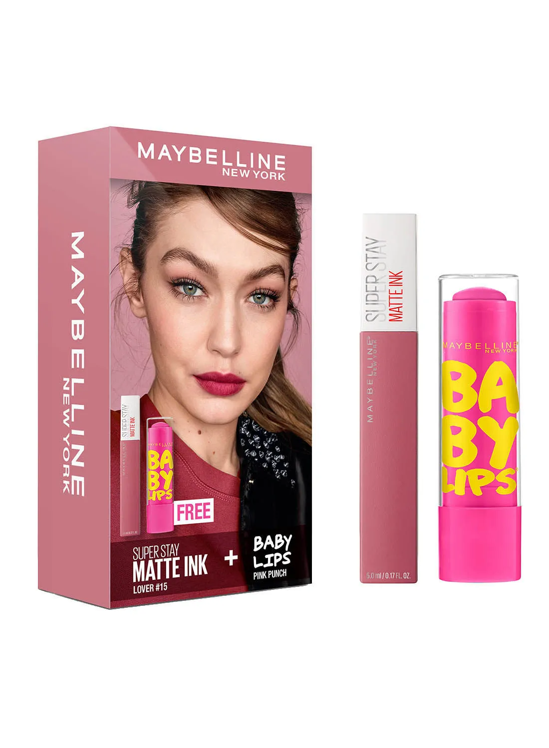 مايبيلين نيويورك مجموعة مايبيلين نيويورك مكونة من قطعتين: SuperStay Matte Ink Lover + مرطب شفاه Baby Lips مجانًا