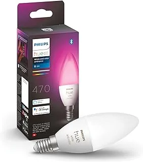 لمبة الإضاءة الذكية الجديدة باللون الأبيض والألوان من Philips Hue [E14 Small Edison Screw] مع بلوتوث. يعمل مع Alexa وGoogle Assistant وApple Homekit