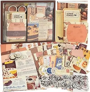 348pcs Scrapbook Kit with Scrapbooking Supplies Stickers,Aesthetic Paper, Washi Stickers, Washi Tape, A6 Notebook Art Journaling Kit for Bullet Junk Journal DIY Gift for Adults Teens Girls