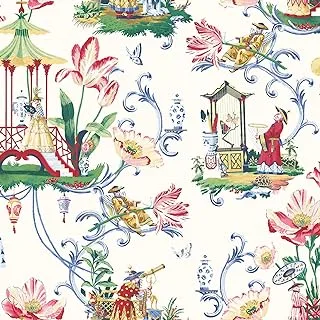 Harrison Howard - Peel and Stick Wallpaper, Chinoiserie Wallpaper for Bedroom, Powder Room, Kitchen, Vinyl, 30.75 Sq Ft Coverage (East of The Moon Collection, Porcelain)