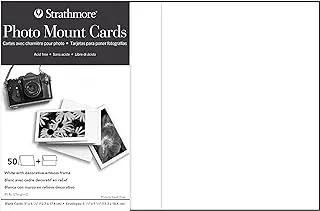 Strathmore Photo Mount Cards, White with Decorative Border, 5x6.875 inches, 50 Pack, Envelopes Included - Custom Greeting Cards for Weddings, Events, Birthdays