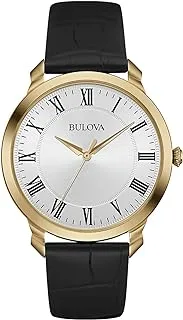 Bulova Men's Classic 3-Hand Quartz Black Leather Strap Watch, Roman Numeral Markers, 41mm