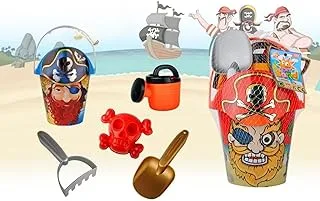 Fitto Plastic Pirate Sand Toy Playset with Bucket, Shovel, Watering Can, and Moulds Cool Pirate Design
