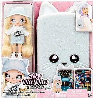 Na! Na! Na! Surprise Mini Backpack Series 2 Khloe Kitty Fashion Doll, Fuzzy White Kitty Backpack, Gift for Kids, Ages 4 5 6 7 8+ Years