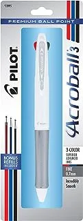 PILOT Acroball 3 Premium Multi-Function Advanced Ink Pen, Fine Point, Black/Blue/Red Inks, White Barrel, Single Pen (13995)