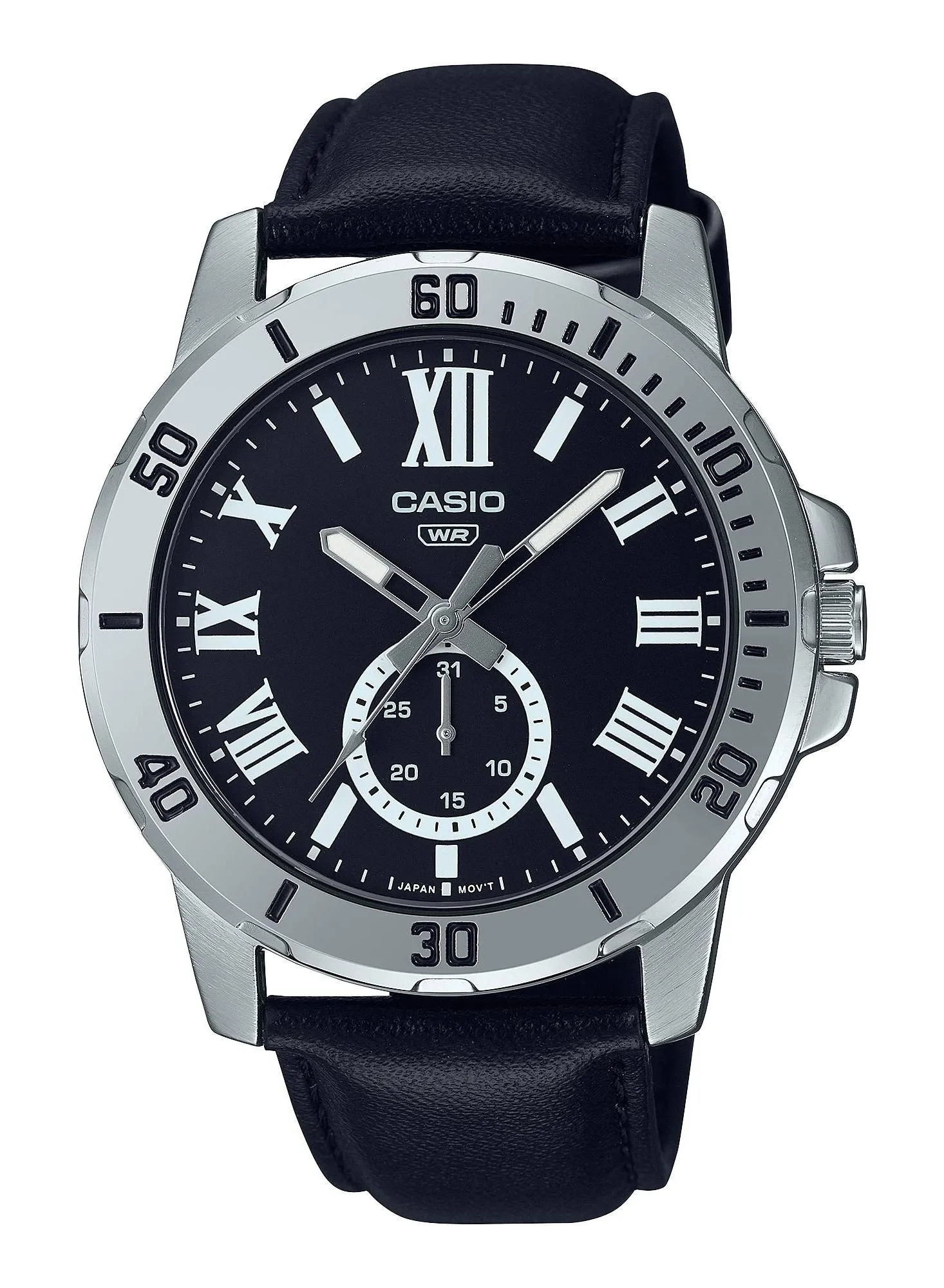 CASIO ساعة كاسيو كوارتز مقاومة للماء بحزام جلدي - MTP-VD200L-1B - 45 ملم