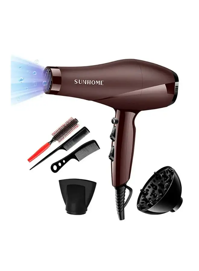 Sunhome 6-Piece Professional Hair Dryer Set ,1800W Brown/Black 250ml