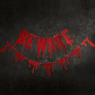 Red Glitter Beware & Bloody Banner 2m