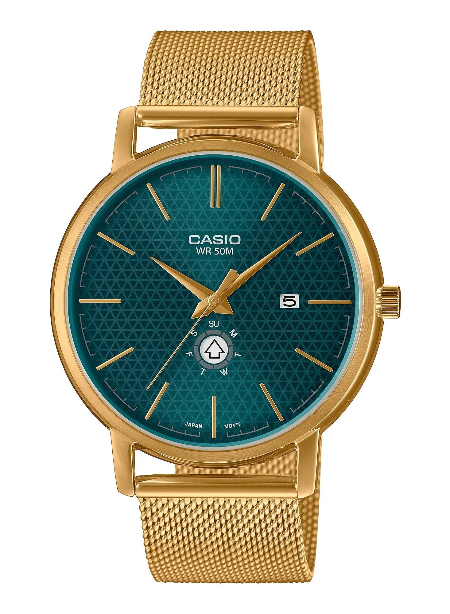 CASIO ساعة كاسيو مقاومة للماء بمينا أخضر ستانلس ستيل كوارتز تناظرية MTP-B125MG-3AVDF - 41 ملم