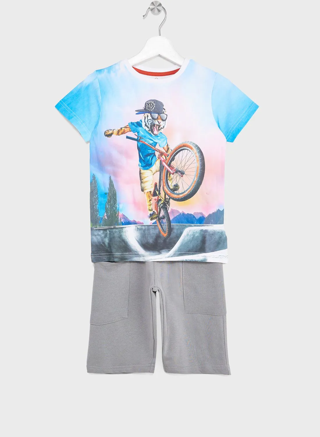 mothercare Kids Cycle Print T-Shirt & Shorts Set