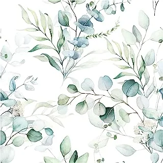 HAOKHOME 93042 Peel and Stick Wallpaper Green/White Eucalyptus Leaf Floral Wall Mural Home Nursery Boho Decor 17.7in x 32.8ft