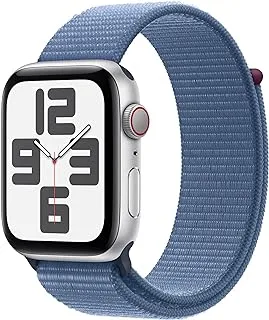 ساعة Apple Watch SE الجديدة (الجيل الثاني، 2023) [GPS + Cellular 44mm] ساعة ذكية مع هيكل من الألومنيوم الفضي مع حلقة رياضية فضية مقاس واحد. جهاز تتبع اللياقة البدنية والنوم، واكتشاف الأعطال، ومراقبة معدل ضربات القلب