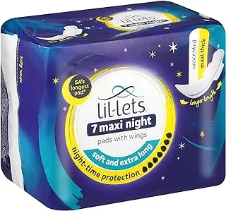 Lil-Lets Maxi Thick Night Pads - Super Soft Cotton Feel - Thick Pads With Wings for Extra Security - Fast Absorption - Amazing Comfort -Skin Friendly - Leak Proof Protection - Unscented-7 Units