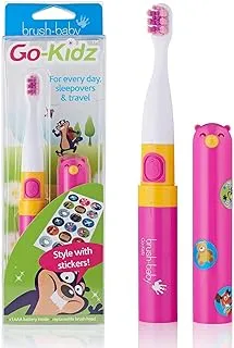 Brush-Baby Go-Kidz Electric Toothbrush for Toddlers Aged 3+ years, Baby Oral Care and Gum Soothing, BPA-Free, Dishwasher Safe, Includes a set of 36 stickers, Available in Pink and Blue Colors