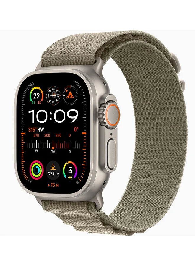 Apple Watch Ultra 2 GPS + Cellular, 49mm Titanium Case With Small (Band fits 130–160mm wrists) Olive Alpine Loop